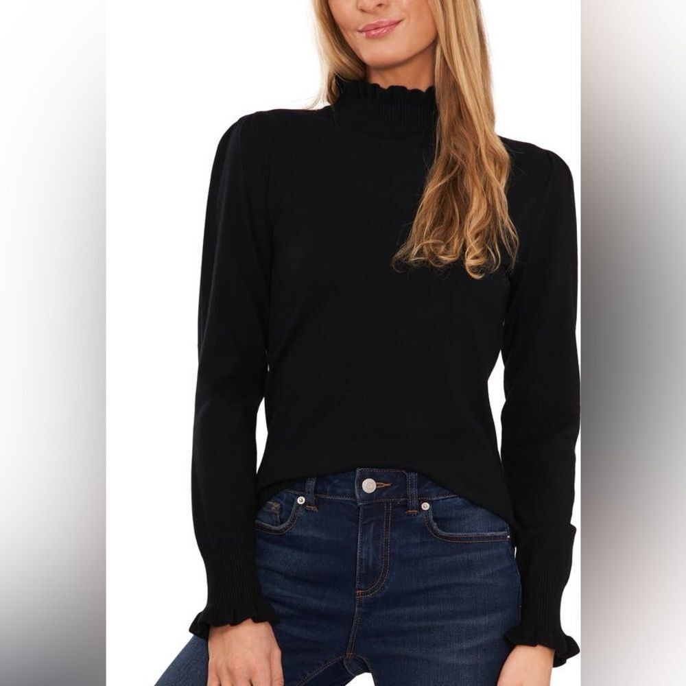 CeCe Ruffle Mock Neck Sweater -small